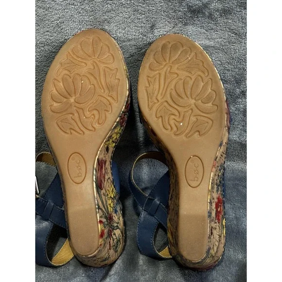 b.o.c Shoes Womens Size 10 Blue Floral Cork Wedge Sandals Comfort Strappy Summer - Picture 14 of 14